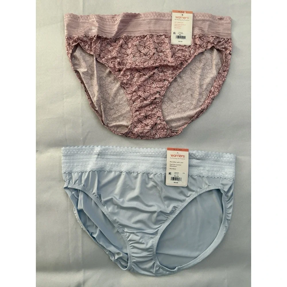 NEW Warners Panty Lace Hi-Cut No Pinching/Problems Hipster Panty 2 Pair 3XLarge